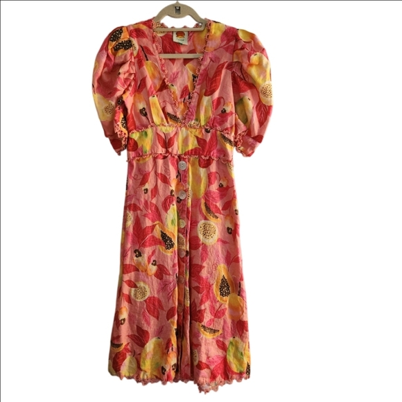 FARM Rio Dresses & Skirts - Farm Rio Pink Midi Dress 100% Linen S